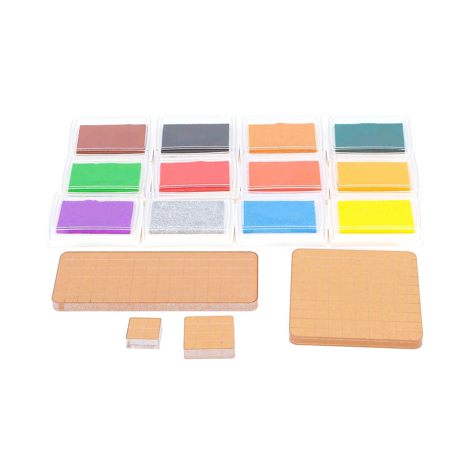 Stamp Ink Pad Set DIY Transparent Round Angle Acrylic Blocks Manual Making Accessory