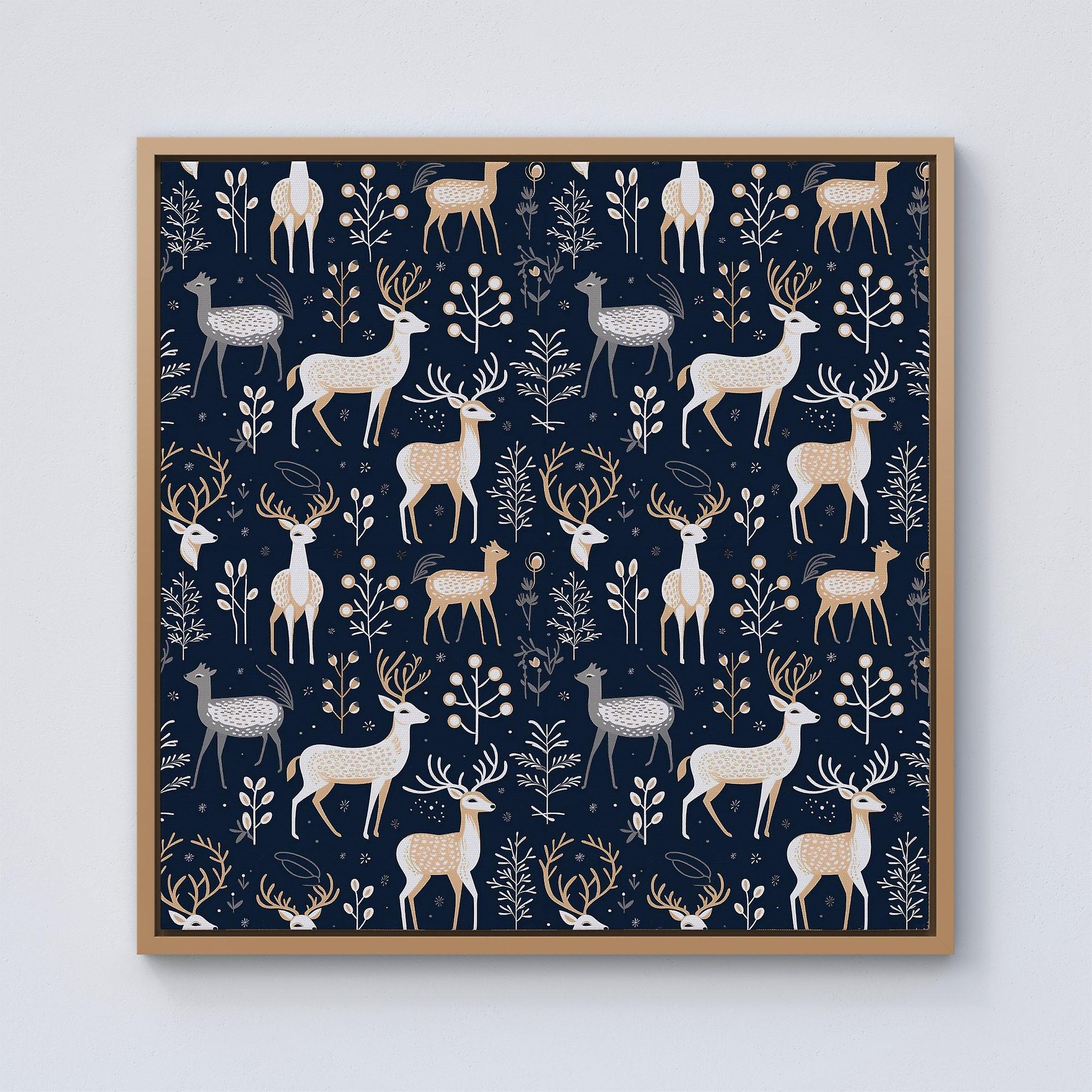 Reindeer, Whimsical, Illustration Pattern Framed Canvas