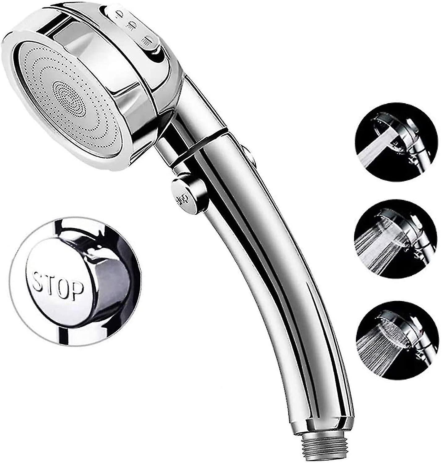 High Pressure Shower Head, 3-settings Handheld Showerhead With On/off Full Shutoff Push Button And Switch To Control Flow