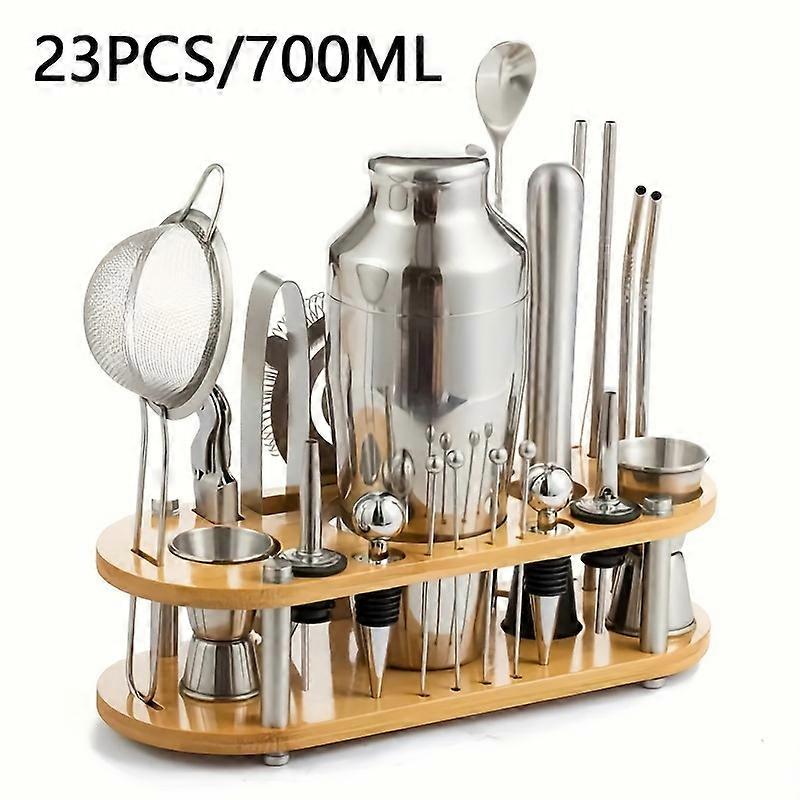 23ピースプレミアムバーテンダーキット-ストレーナー、マドラー、計量ジガー、バースプーン、ボトルポアラー、コンプリートドリー付きステンレス製カクテルシェーカーセット
