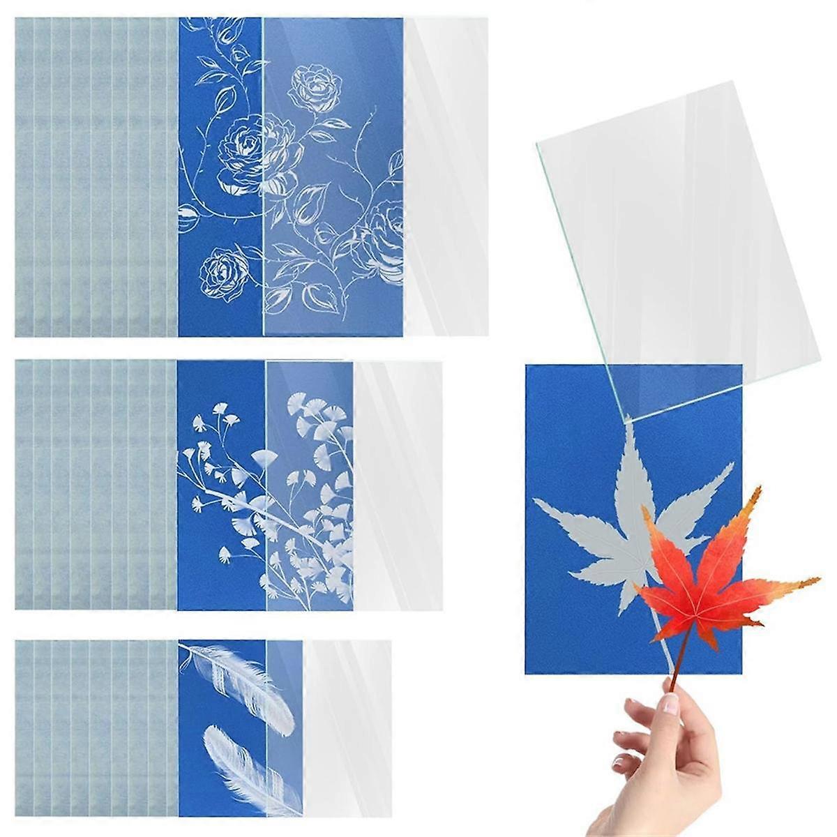30 Sheets Sun Print Paper, A4 A5 A6 Cyanotype Paper Kit with 3pcs Acrylic Panel Sensitive Solar Printing & Drawing Paper
