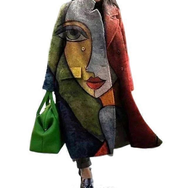 Long Women's Coat With Print Warm Jacket