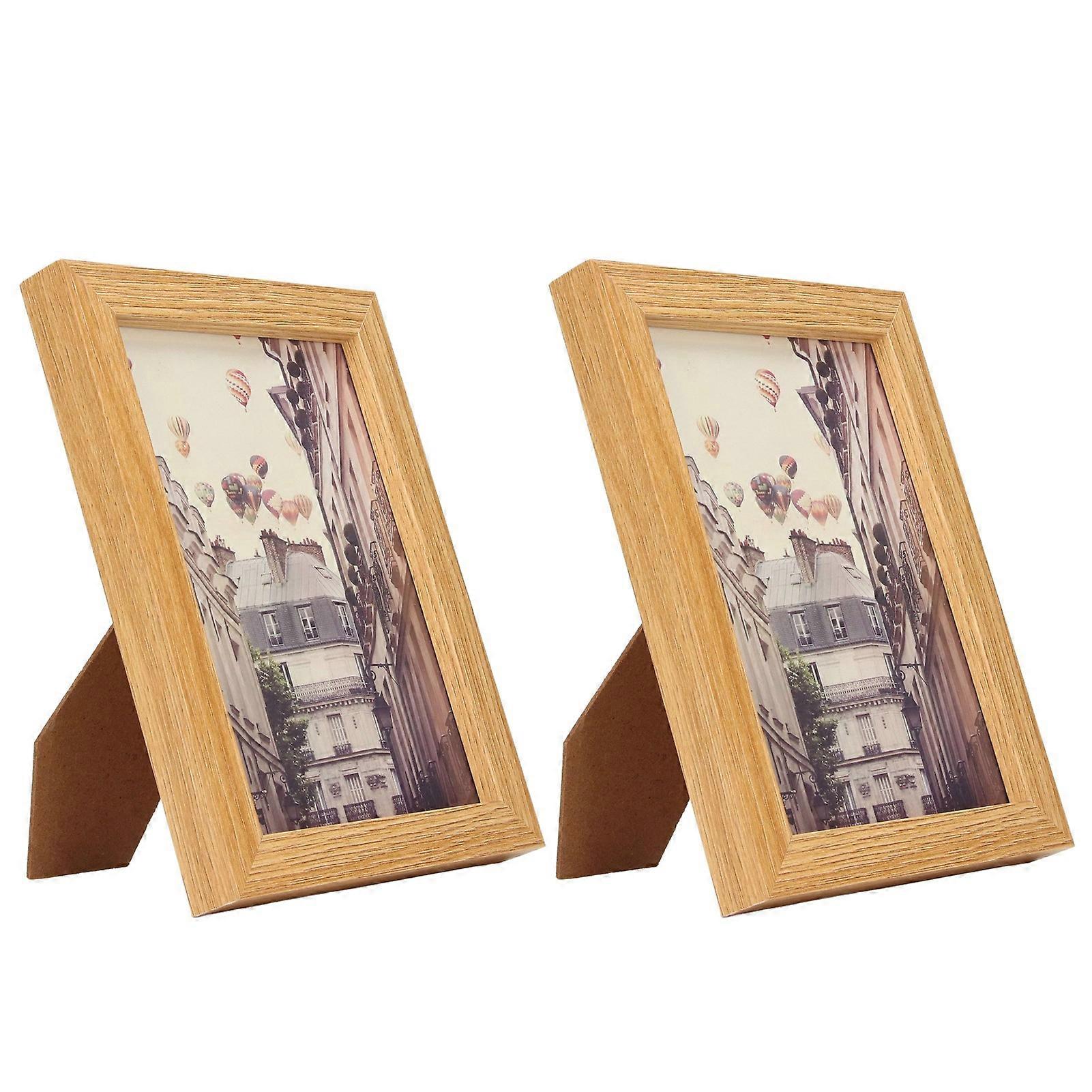 2PCS Picture Frames Retro Style Fine Workmanship Wooden Picture Frames with Small Bracket for Drawing Room Bar