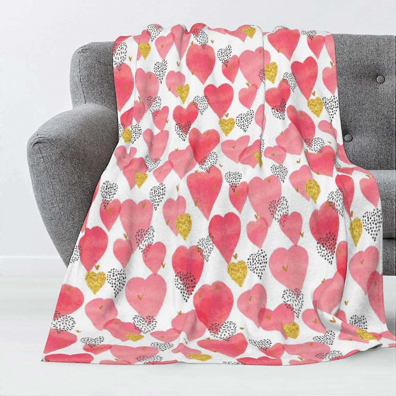 عيد الحب رمي بطانية لينة دافئة دافئة الصوف الفانيلا رمي بطانية ذهبي وردي الحب بطانية خفيفة الوزن لأريكة سرير أريكة 30 "× 40"