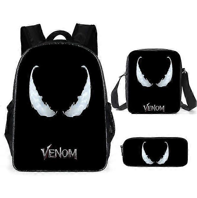 حقيبة مدرسية KINCJON Venom Anime Notebook حقيبة ظهر للكمبيوتر المحمول حقيبة مدرسية حقيبة رسول مقلمة مجموعة من 3 قطع