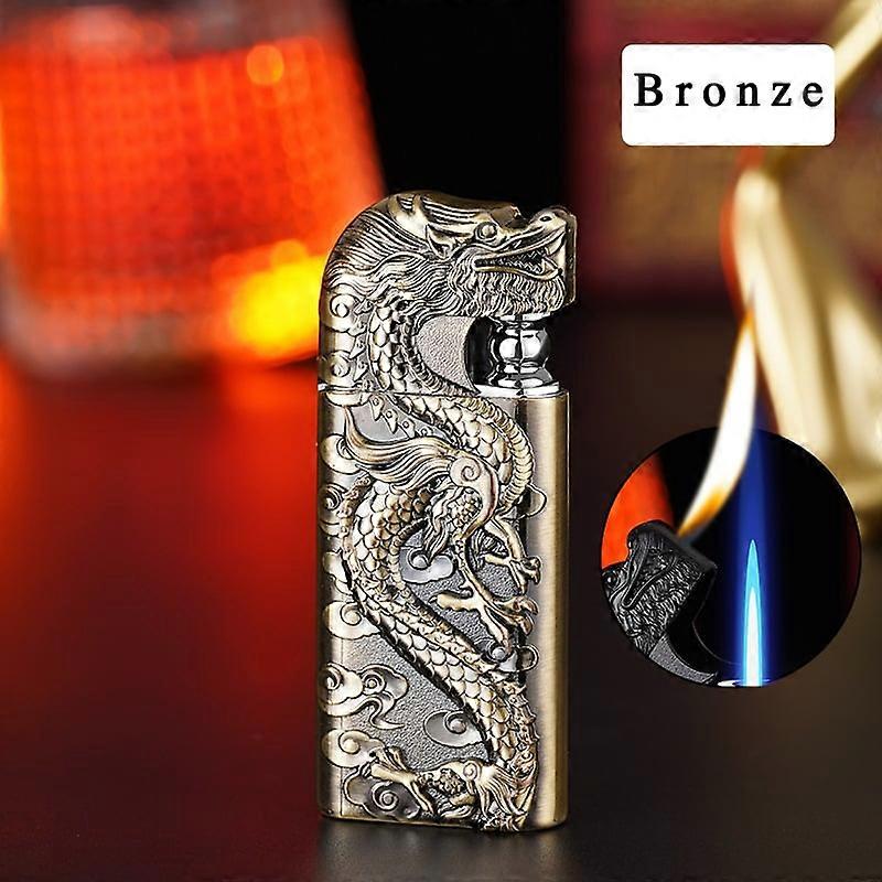 Windproof Double Flame Inflatable Lighter Double Fire Direct Conversion Open Flame Inflatable Lighter Metal Three-dimensional Relief Men's Lighter