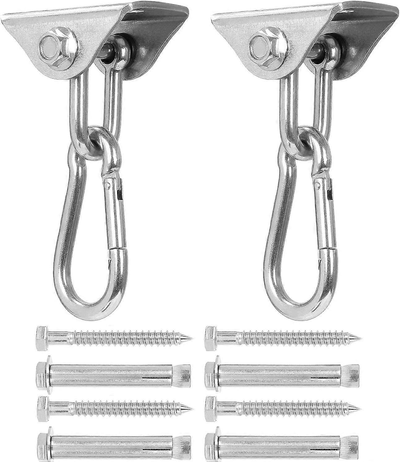2 Pieces Ceiling Hook with Stainless Steel Carabiner, Stainless Steel Hammock Attachment Suitable for Concrete/Wooden Ceiling, Articulated Hook Perfec