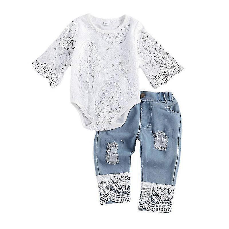 Flickor spets långärmad outfit set