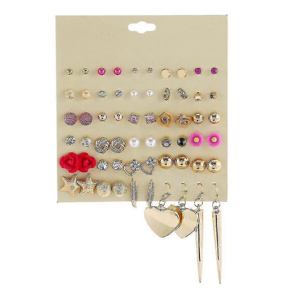 HMWY-30 paires boucles d’oreilles ensemble géométrique fleur rose alliage résine point diamant boucles d’oreilles pour l’exposition