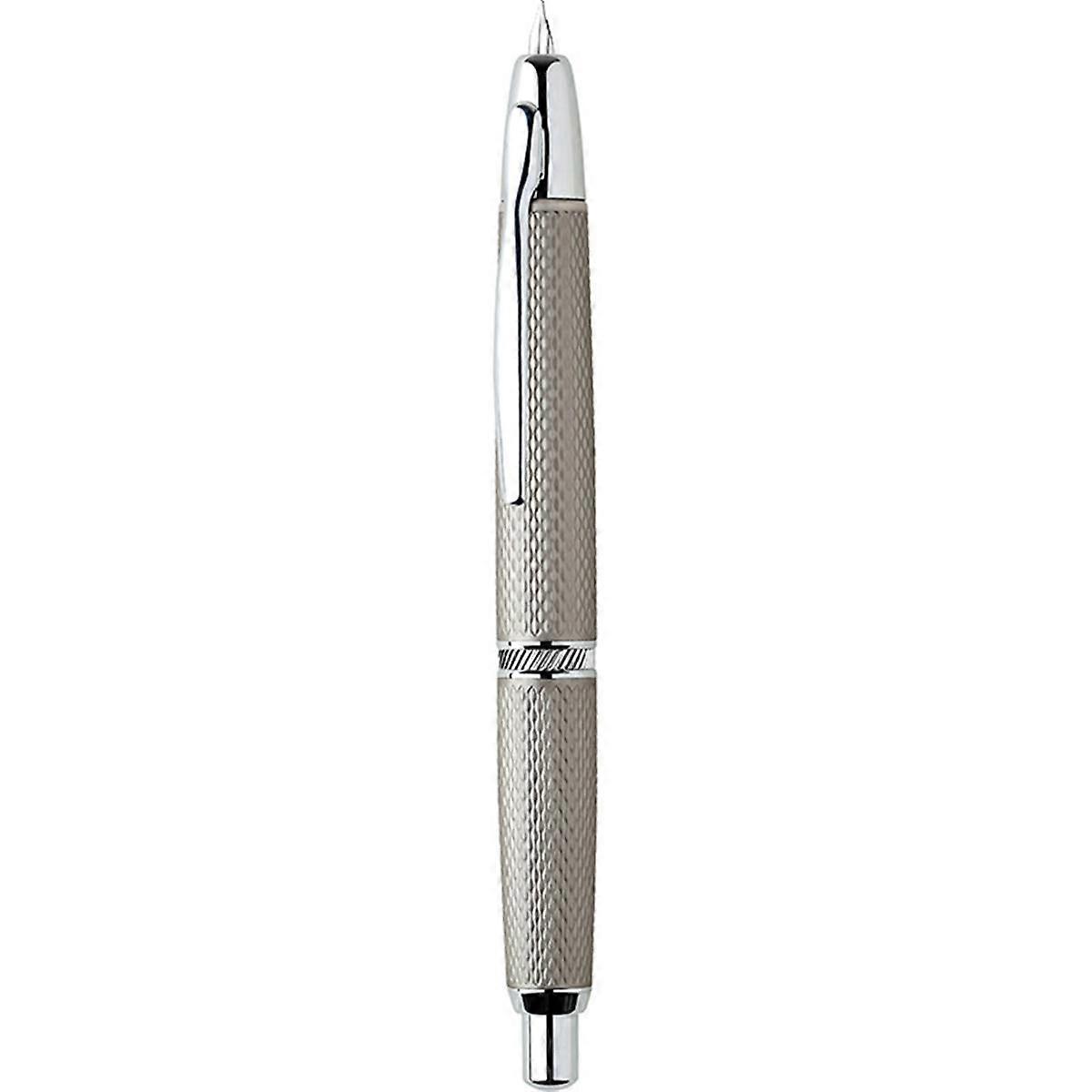 Press Retractable Fountain Pen, 0.4MM Extra Fine Nib Metal Grid Ink Pen with Clip for School Office Supplies,Silver-Gray