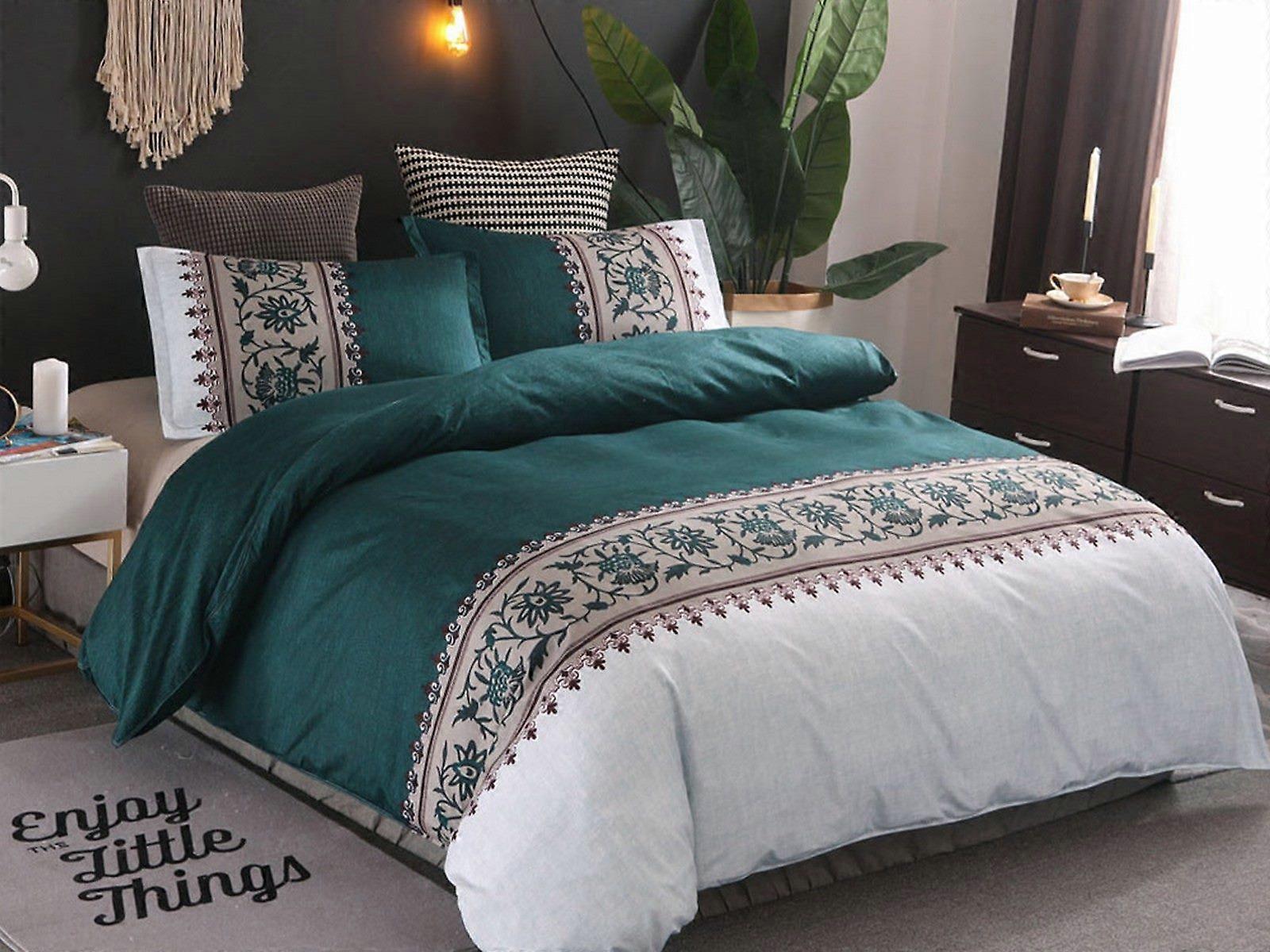 King Quilt Cover Bedding Set Peacock Blue