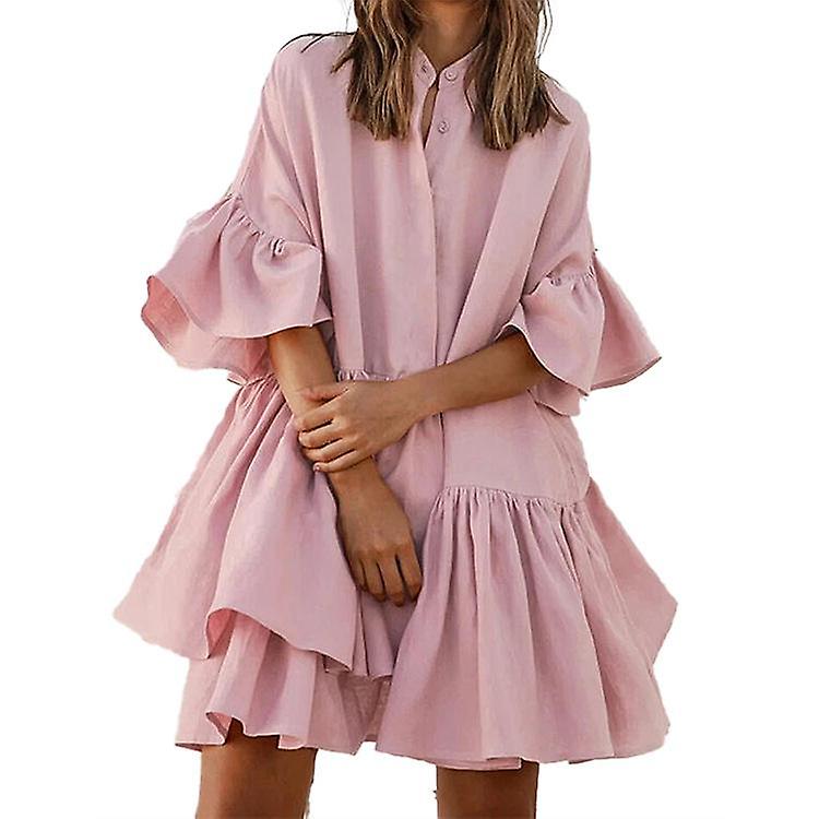 New Chiffon Loose Solid Color Bell Sleeve Pleated Skirt