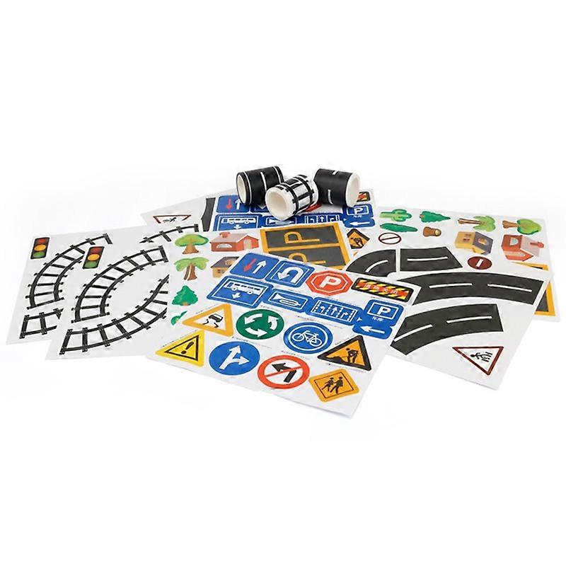 11Pcs Road Set Railway Road Washi Tape Sticker Wide Traffic Road Adhesive Masking Tape Road for Kid
