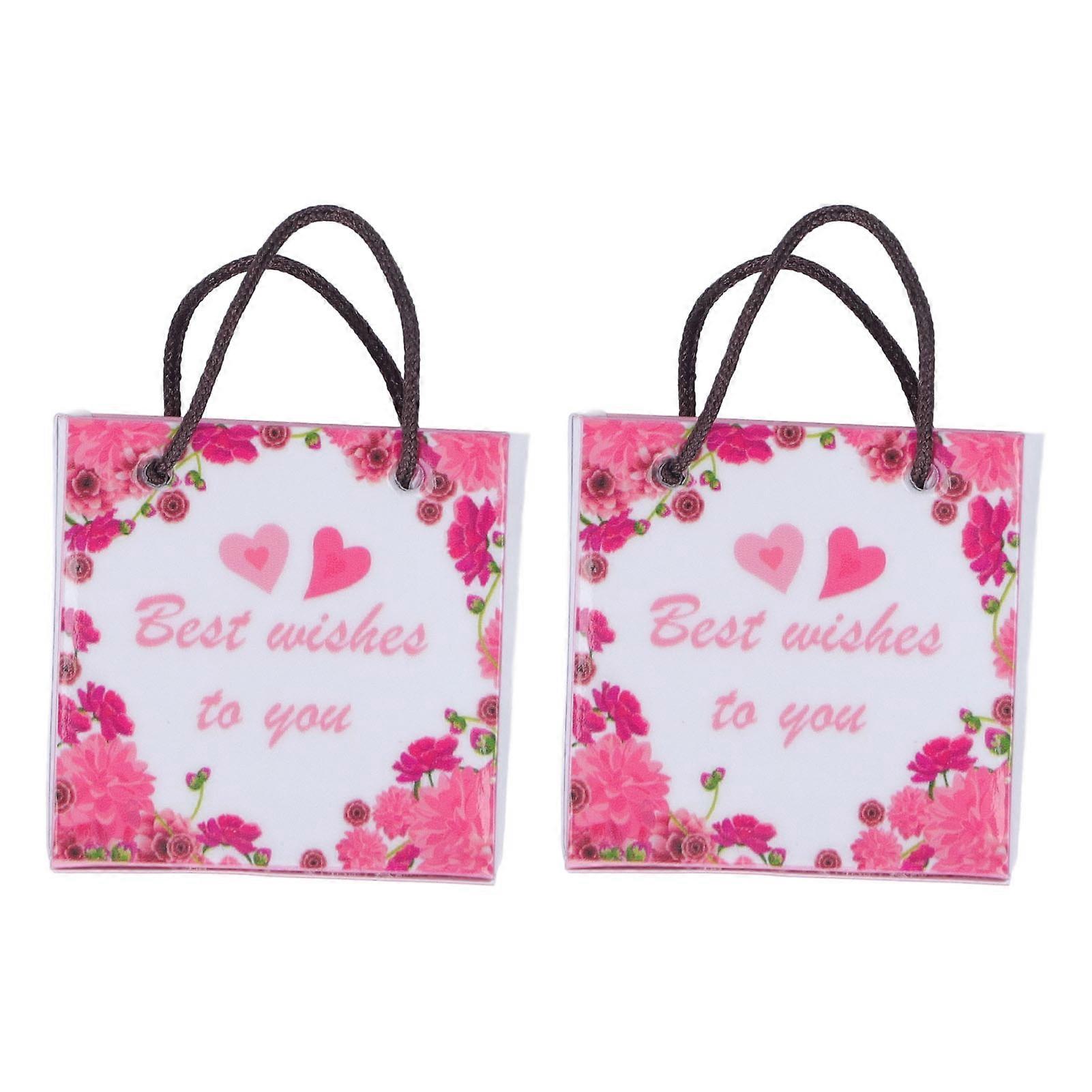Mini Favor Bags Simulation 1/12 Scaled Letter Flower Print Miniature Gift Bag with Handles for Dollhouse 2pcs M