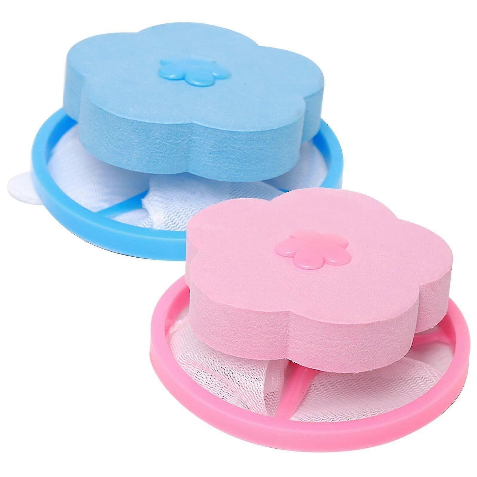 Washing Machine Floating Lint Filter Net Bag Hair Remover Lint Mesh Filter Trap.(pink+blue)(2pcs)