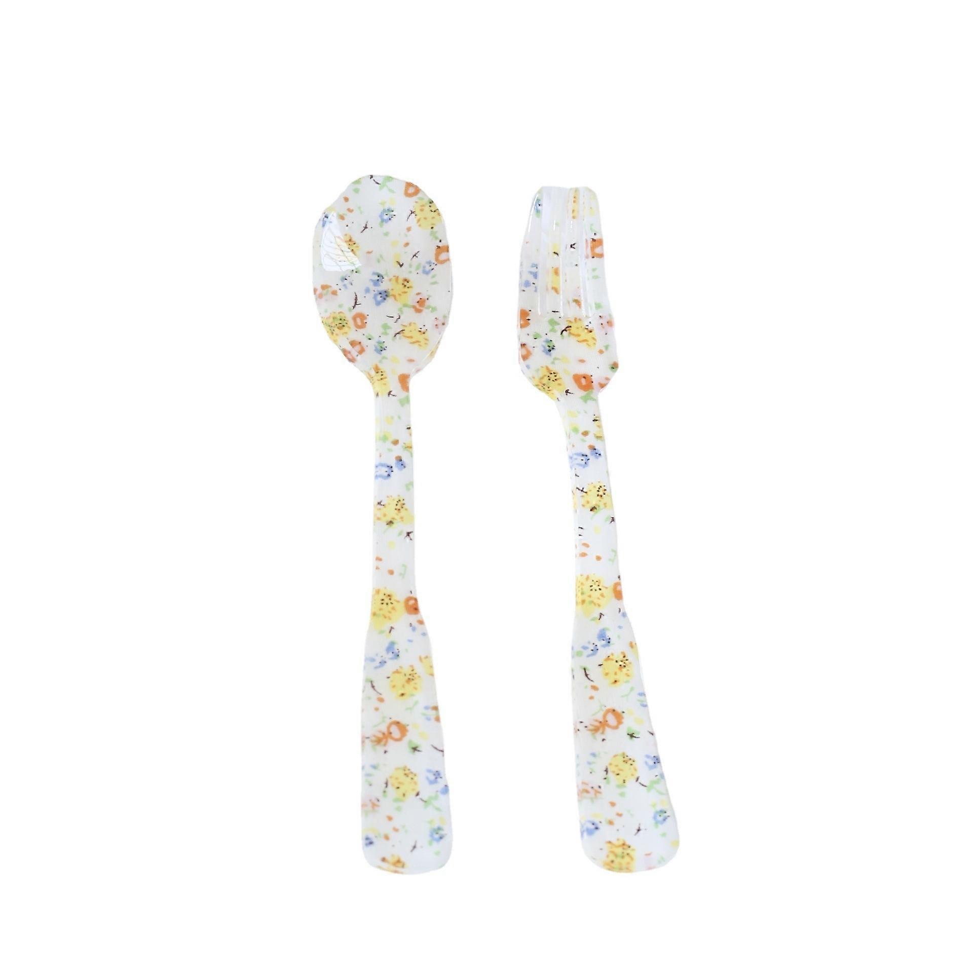 Set French Style Retro Plaid Dessert Spoon
