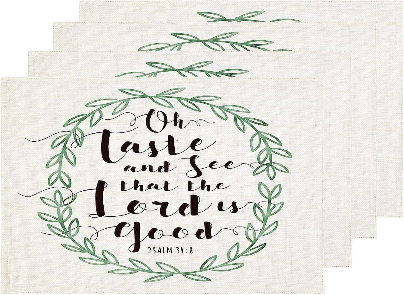 Vert joie citation Bible écriture Art sets de table, verset inspirant tapis de table en toile de jute lavable à deux étages isolation thermique pour table à manger kitche