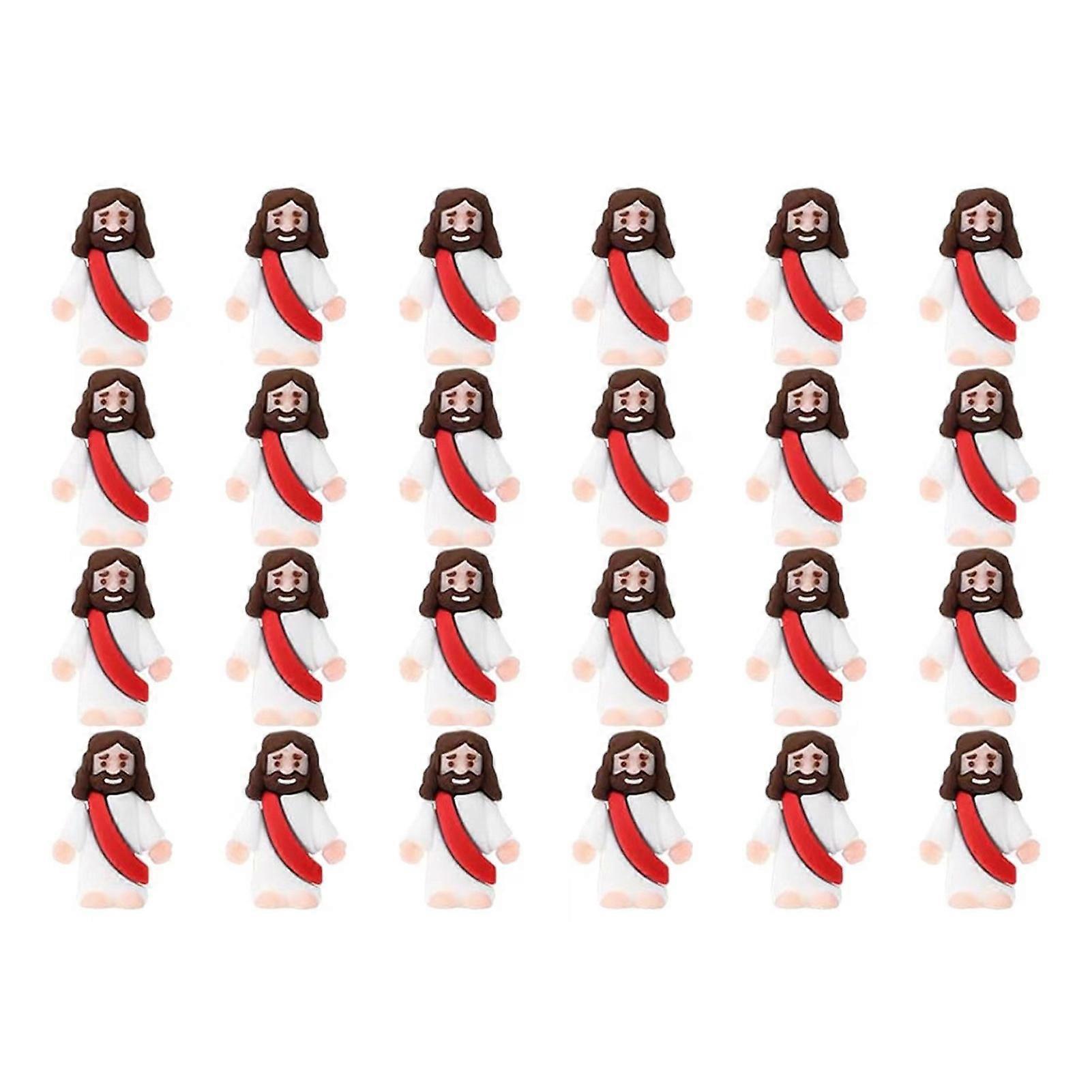 24Pcs Mini Jesus Easter Decoration Little Cartoon Jesus Resin Figurine Statue Sculpture Savior Ornament Christmas Holiday Keepsake Gifts Party Favors