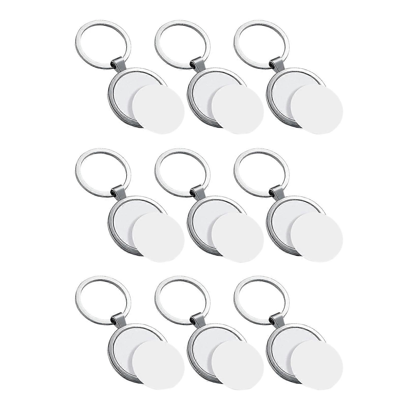 9 Pcs Sublimation Blank Keychain Round Heat Transfer Keychain Metal Board Key Rings Thick Sublimati