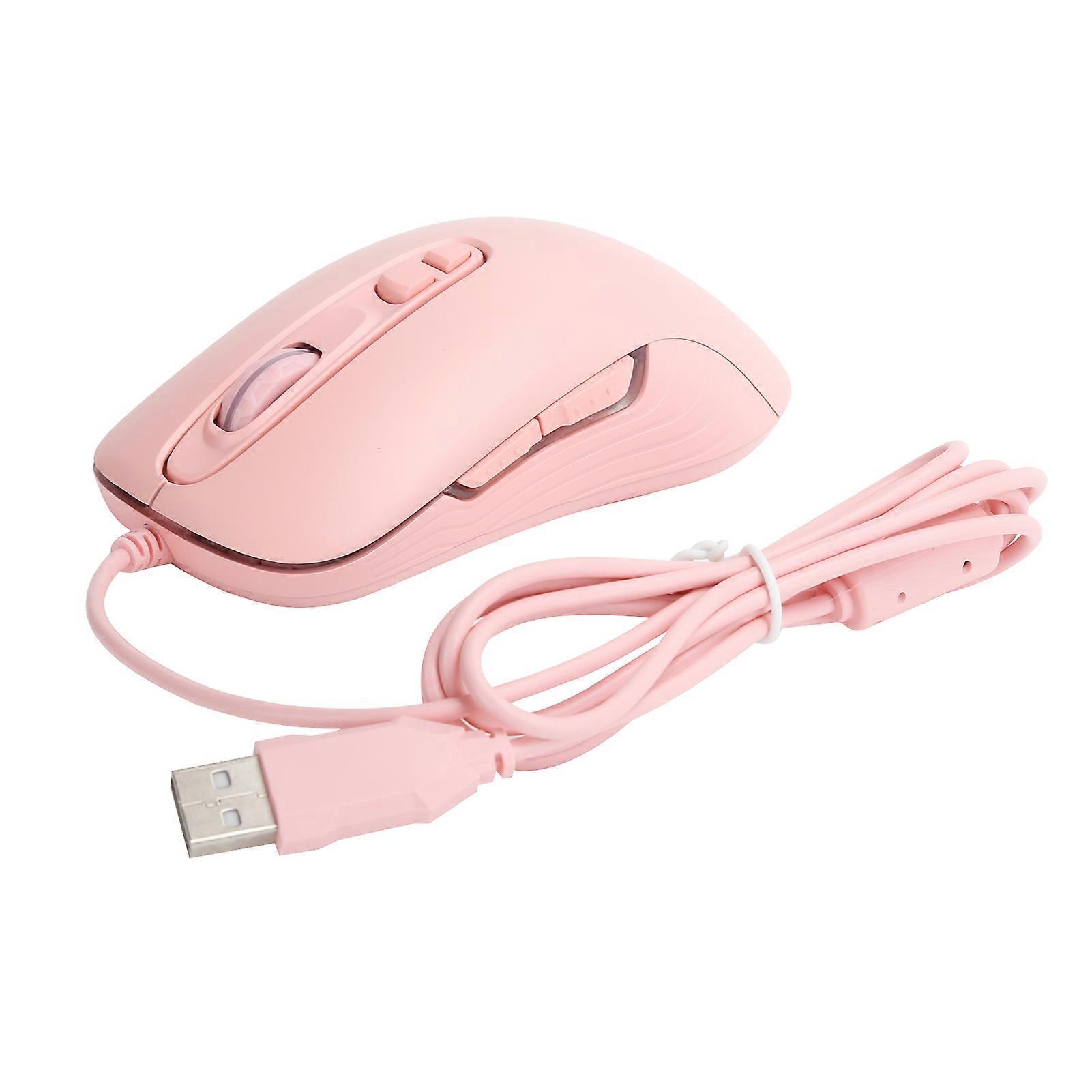 Ajazz Wired Mouse 6?Speed DPI Drive Adjustable 7 Button Plug and Play Computer External DevicePink