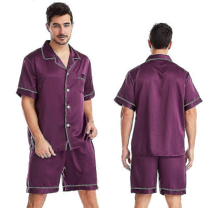 Männer Satin Seide Soft Nachtwäsche Pyjama Set_y