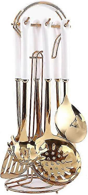 Stainless Steel Cookware Set of 7 Pieces (Platinum) Cookware set of 7 pieces with hanger. Includes slotted spoon, slotted spatula, large