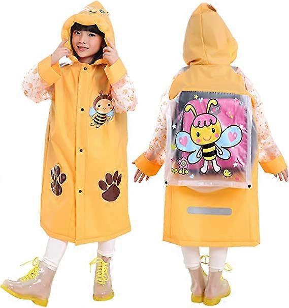 Unisex children's cute yellow honey raincoat (suitable for height 120-130cm), 3D creative hooded poncho for boys and girls waterproof swaddling set PV