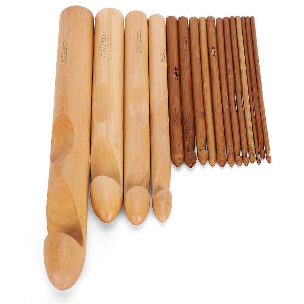 Crochet Hook Set 16Pcs Wooden Bamboo Knitting Weaving Tools