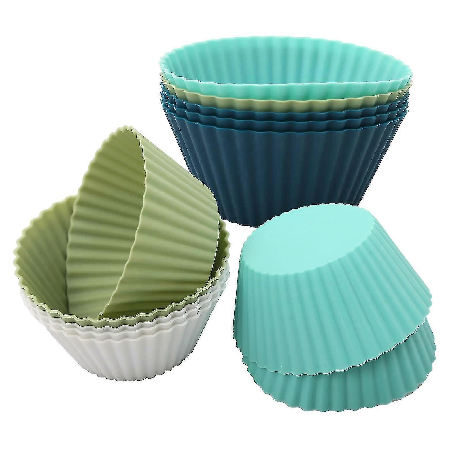 カップケーキケース、12パック再利用可能なシリコーンベーキングカップ、ノンスティックケーキマフィンモールドスズ、シリコーンカップケーキ型