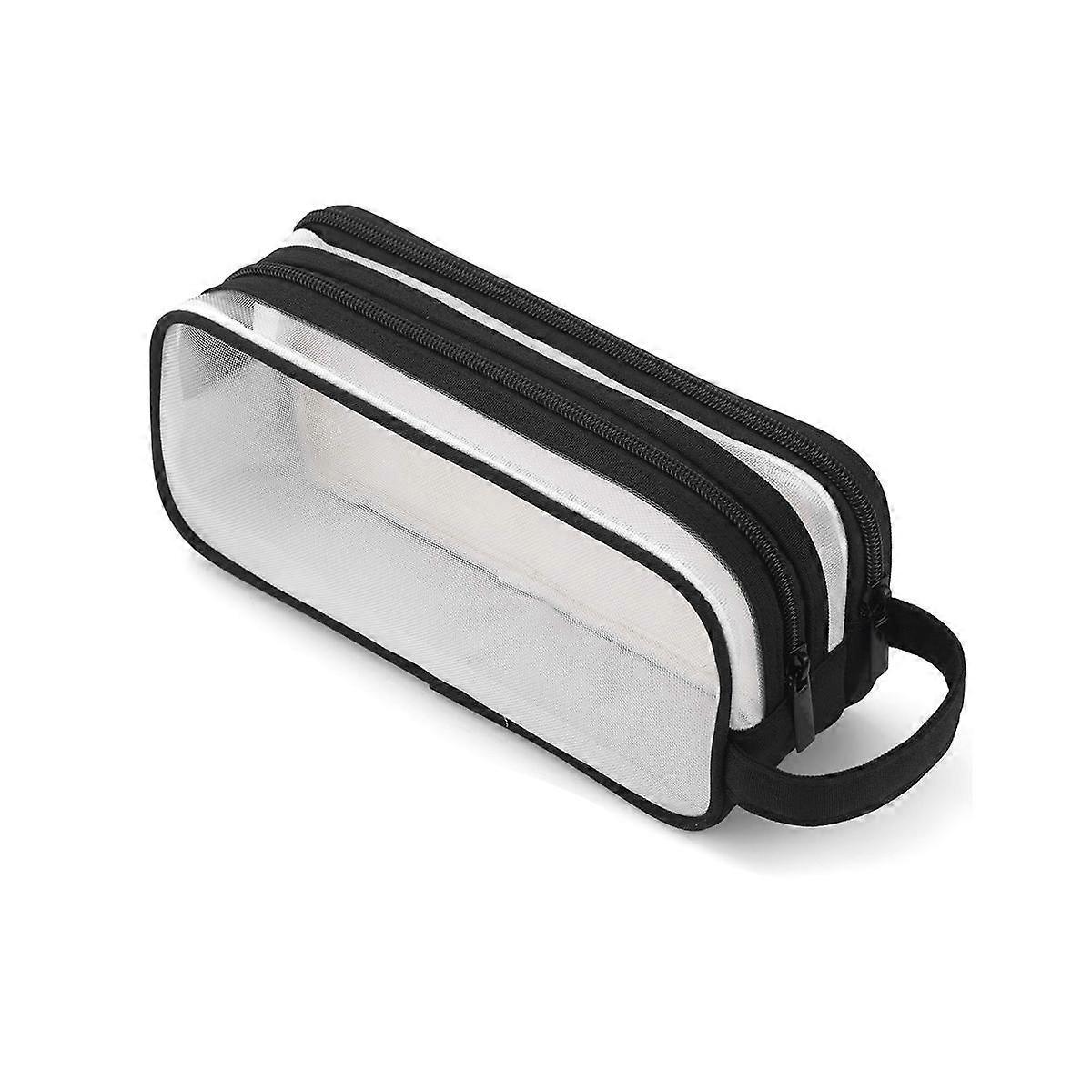 Grid Mesh Pencil Case 2 Compartment Pen Bags Clear Handheld Multifunction Pencil Pouch for Teen Stu