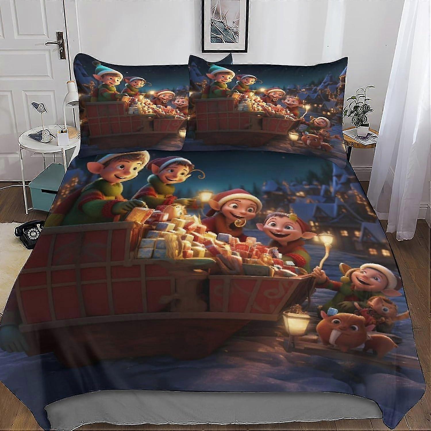 o4327 Lençóis de Natal Elf Impressão 3D Conjunto de Capa de Edredom Conjuntos de Cama com Fecho de Zíper Oculto, Microfibra Poliéster Magic Dwarf Comforter Quilt Cov