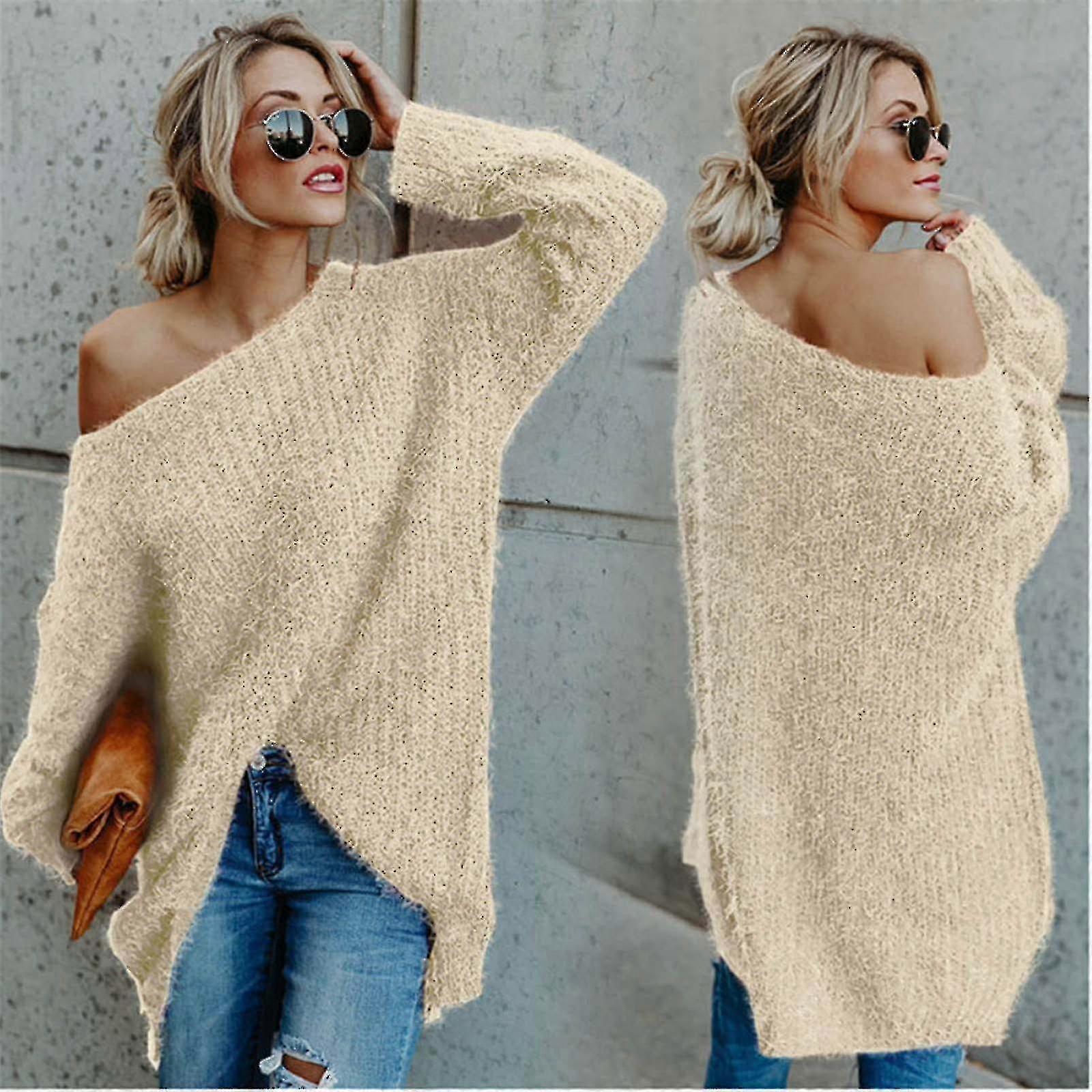 Womens Off Shoulder Sweater Baggy Jumper Pullover Top @bugu