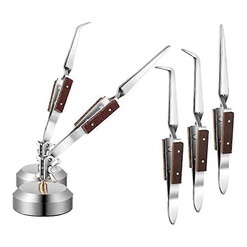 5 Pcs Soldering Tweezers Set with Base 360 Rotation for Jewelry Making, Welding, Repairing