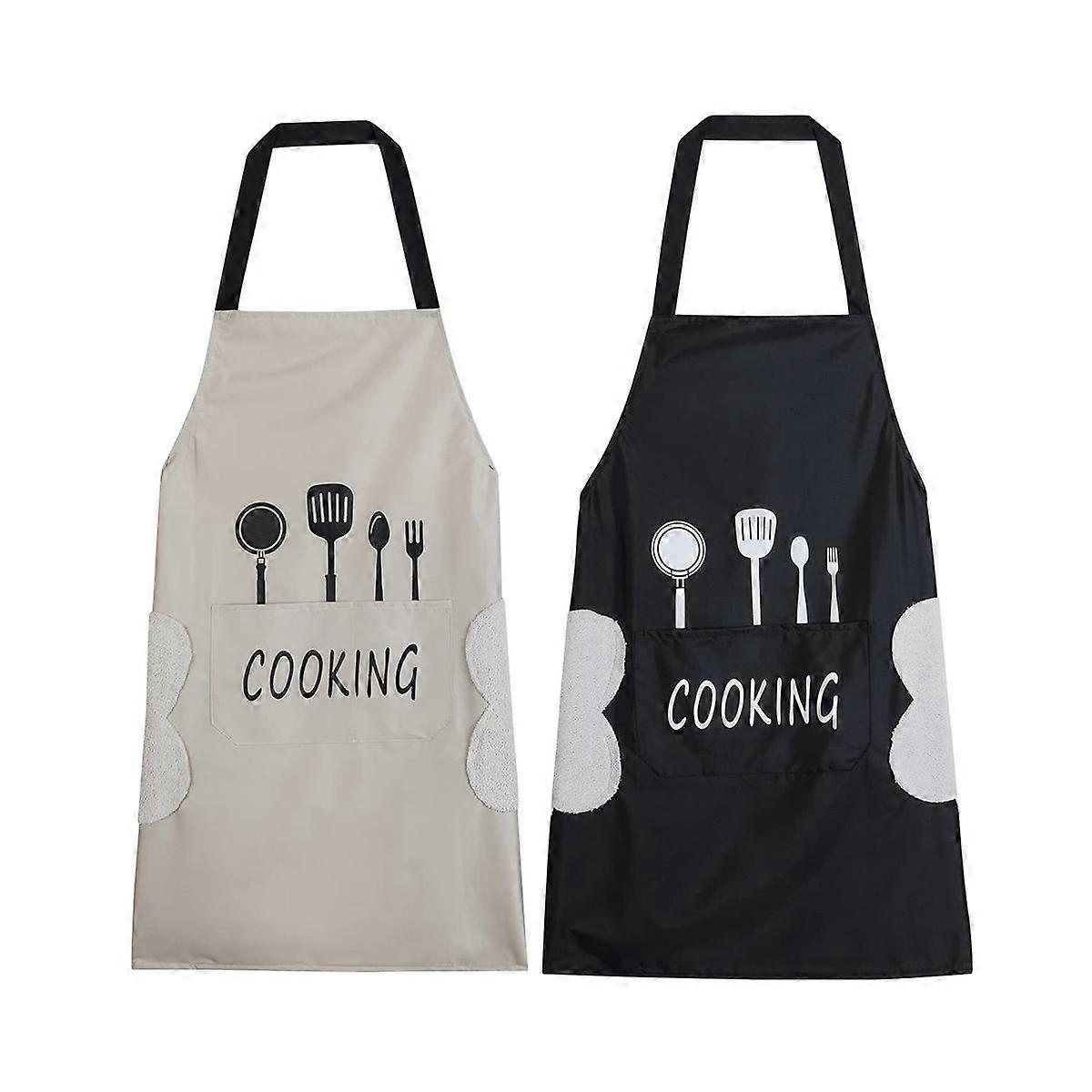 2 Pack Kitchen Apron with Hand Wipe, Water-Drop Resistant with 2 Pockets Cooking Bib Apron for Wome