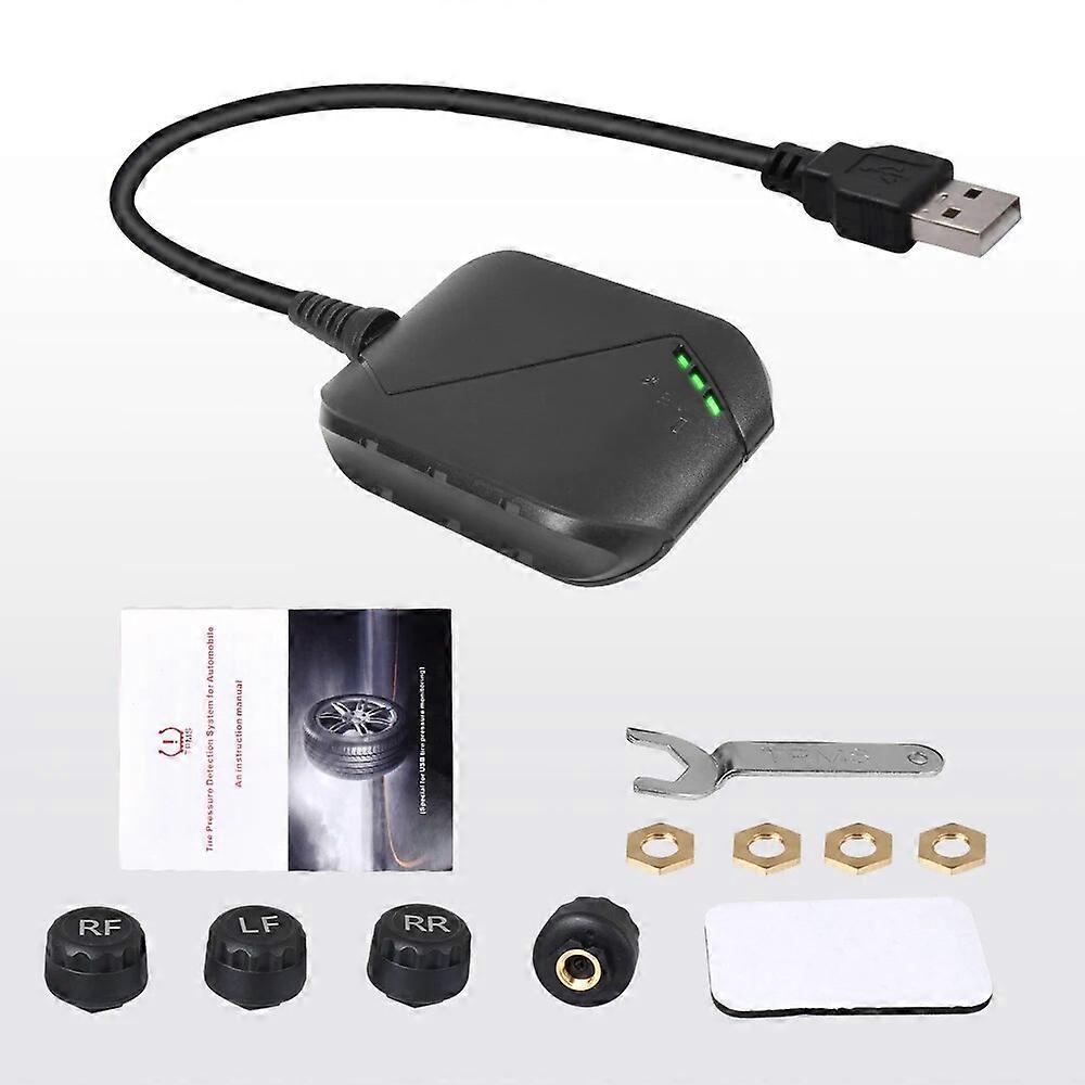 Android TPMS for Car Radio DVD Player Alarm Auto Tire Pressure Monitoring Spare Tyre 4 External Sensor USB With APK Installation