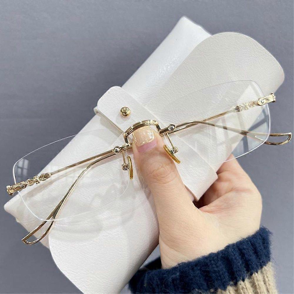 Rimless Small Rectangle Anti-Blue Light Glasses Women Men Oversized Frame Ultra