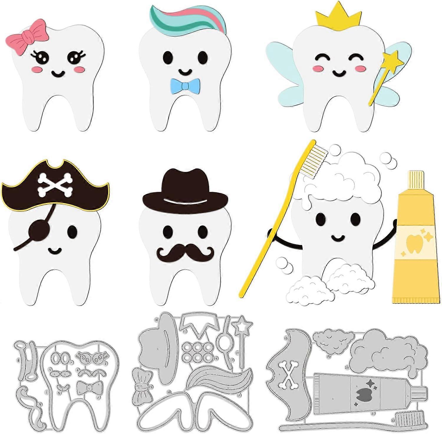 3Pcs Tooth Fairy Cutting Dies Metal Tooth Pirates Die Cuts Embossing Stencils Template for Paper Card Making Decoration DIY Scrapbooking Album Craft D
