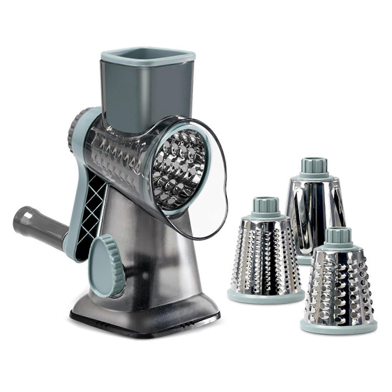 Vegetable Cutter Cheese Grater with 3 Interchangeable Blades Rotary Manual Hand-cranked Fine Grating Tool with Non-slip Suction Base Jikaix