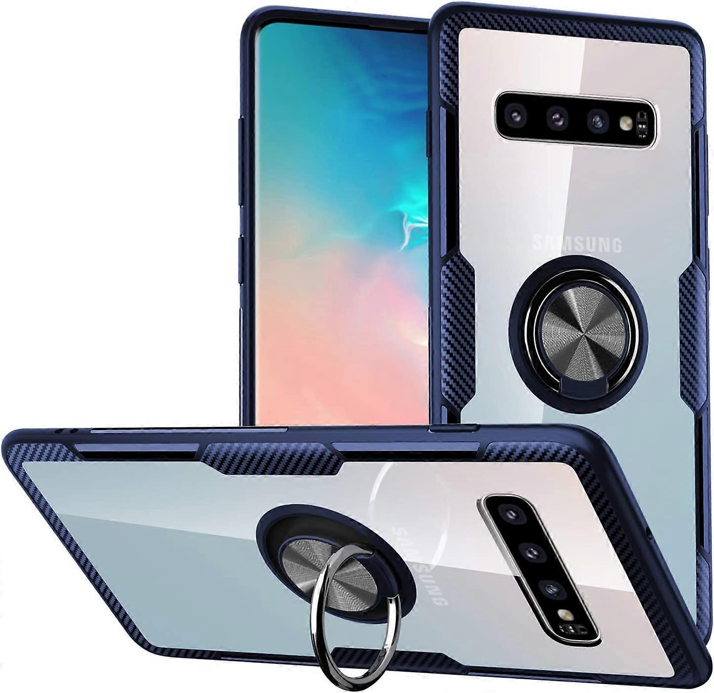 Galaxy S10 Case,Crystal Clear Carbon Fiber Design Armor Protective Case with 360 Degree Rotation Finger Ring Grip Holder Kickstand [Work with Magnetic