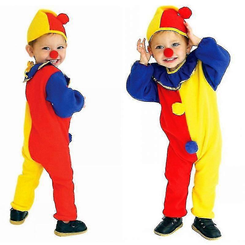 Halloween Clown Costume Kids Jumpsuit With Clown Nose And Clown Hat