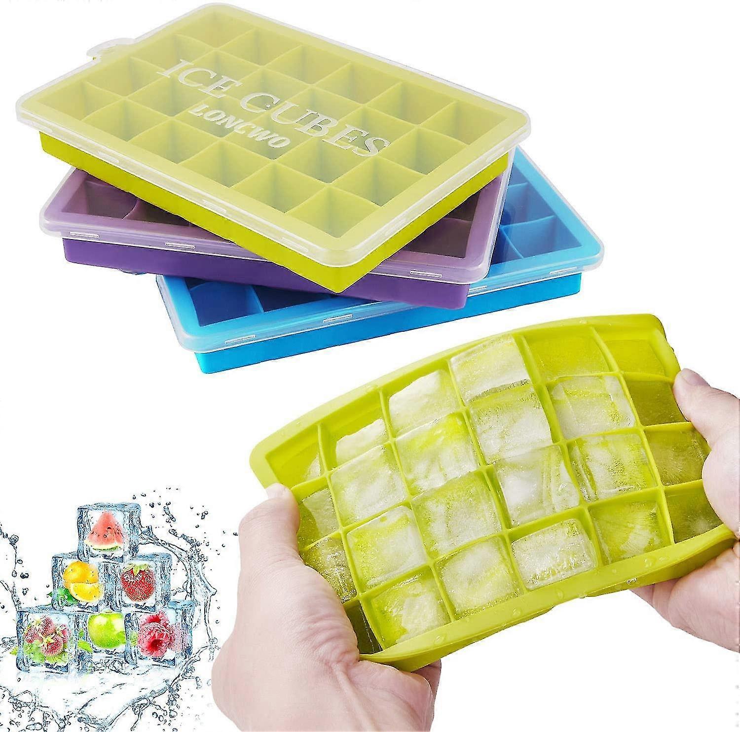 Ice Cube Tray, Pack Of 3 Silicone Ice Cube Trays With Lid