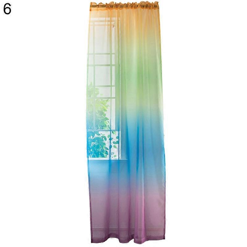 Curtain Rainbow Print Window Ornaments Polyester Long Decorating Sheer Drape for Home
