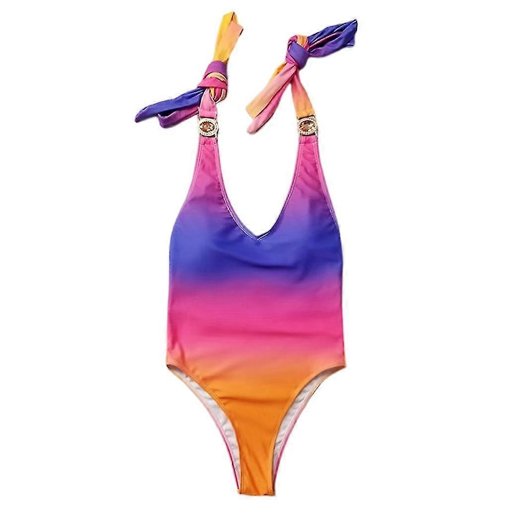 Damen Cross Back Badeanzug Gradient One Piece Badeanzug Bikinis mit tiefem V-Ausschnitt
