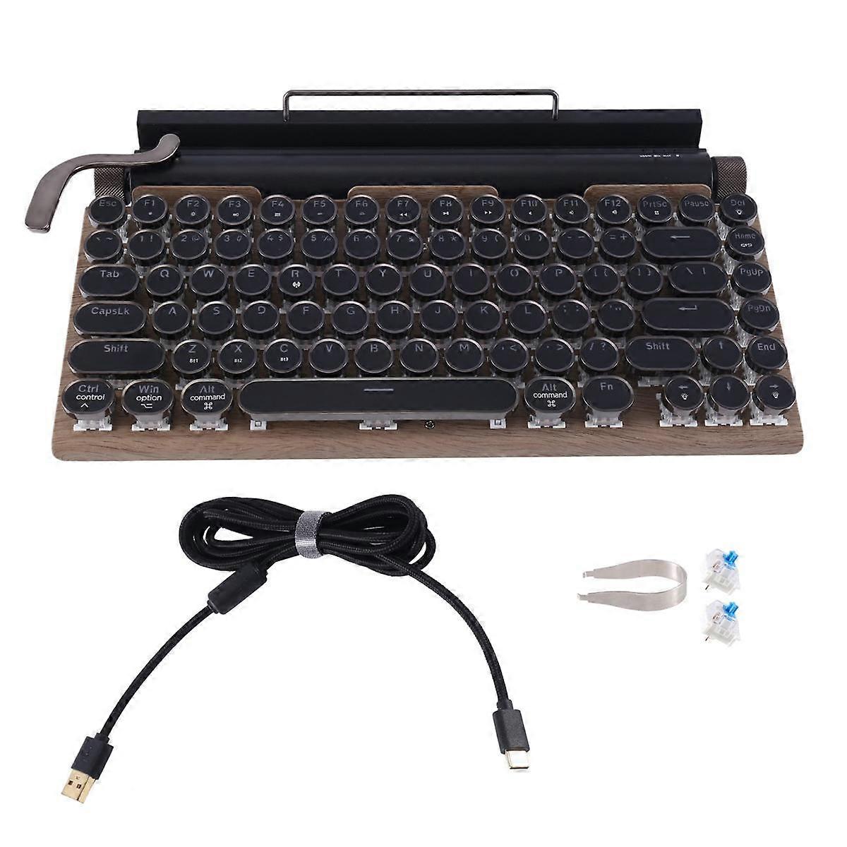 Retro Typewriter Keyboard 83 Keys Wireless Bluetooth Keyboard USB Mechanical Punk Keycaps for Deskt