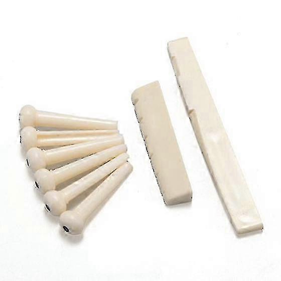 6 Bridge Pins + Sadel + Bridge Sadelben / Ben Akustisk gitarr Vit