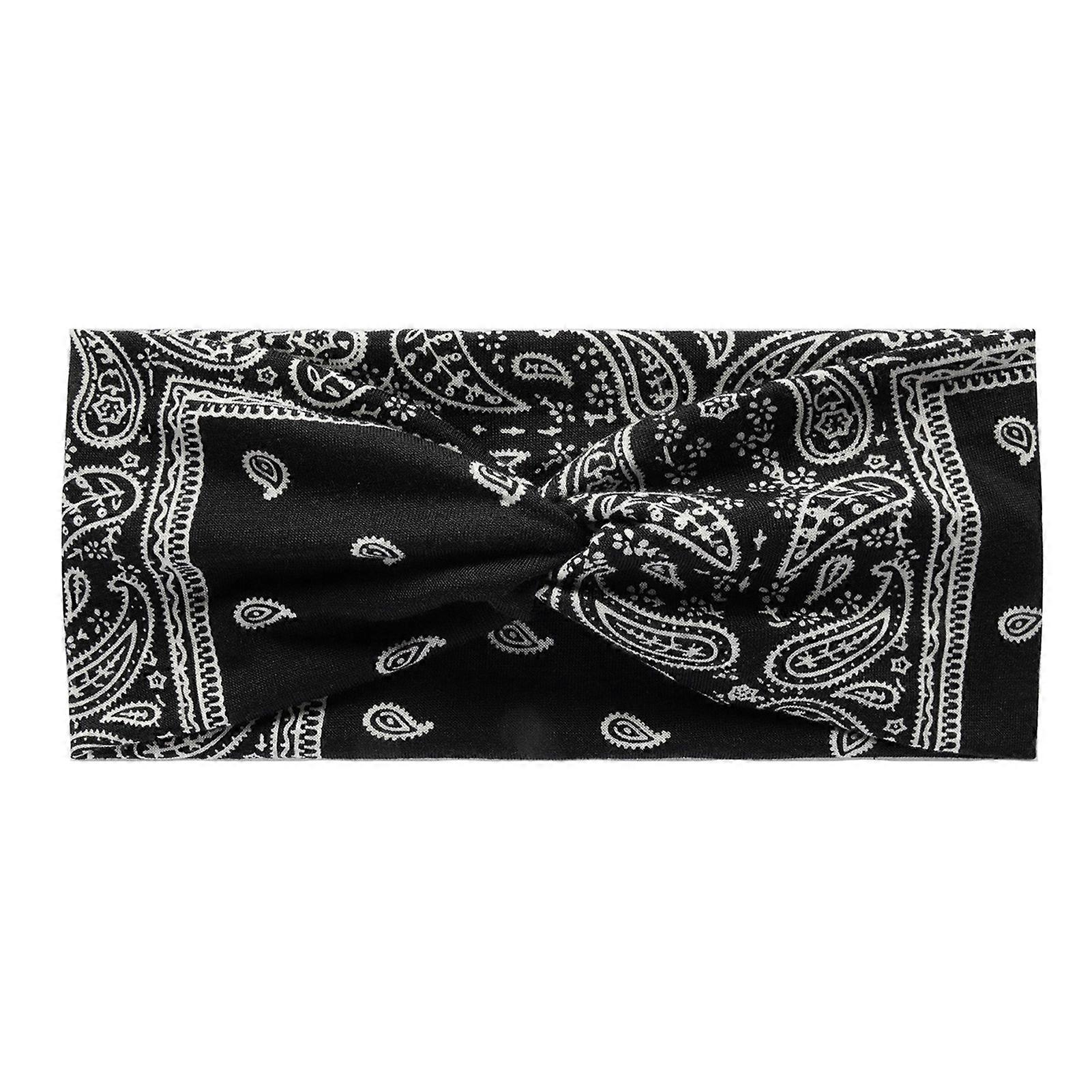 Yoga Sports Headband Bohemia Style Elastic Non-Slip Wide Yoga Workout Running Headband Knot Design Retro Printing Elastic Band