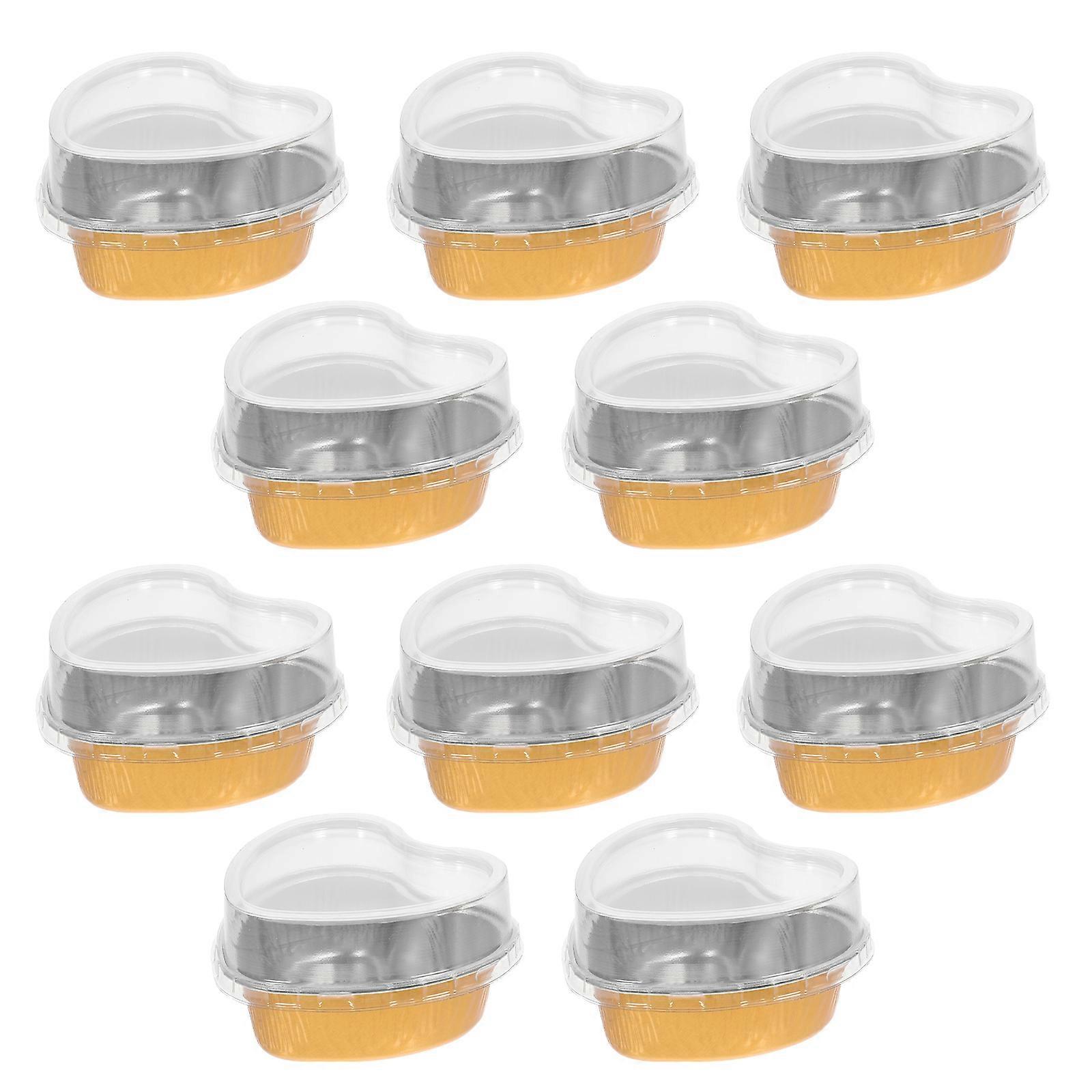 10Pcs Heart-shaped Foil Box Cake Pan with Lids Practical Cake Baking Box Foil Cupcake Cup