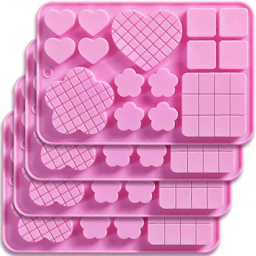 Silicone Square, Heart Flower Shape Moulds For Making Chocolate, Candy, 4 Pcs