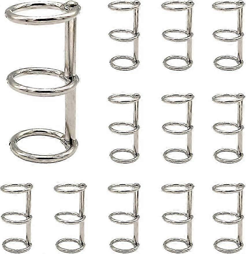 12 Silver Metal Binder Rings, 3-Hole Hinged Snap Split for Loose Leaf Notebooks