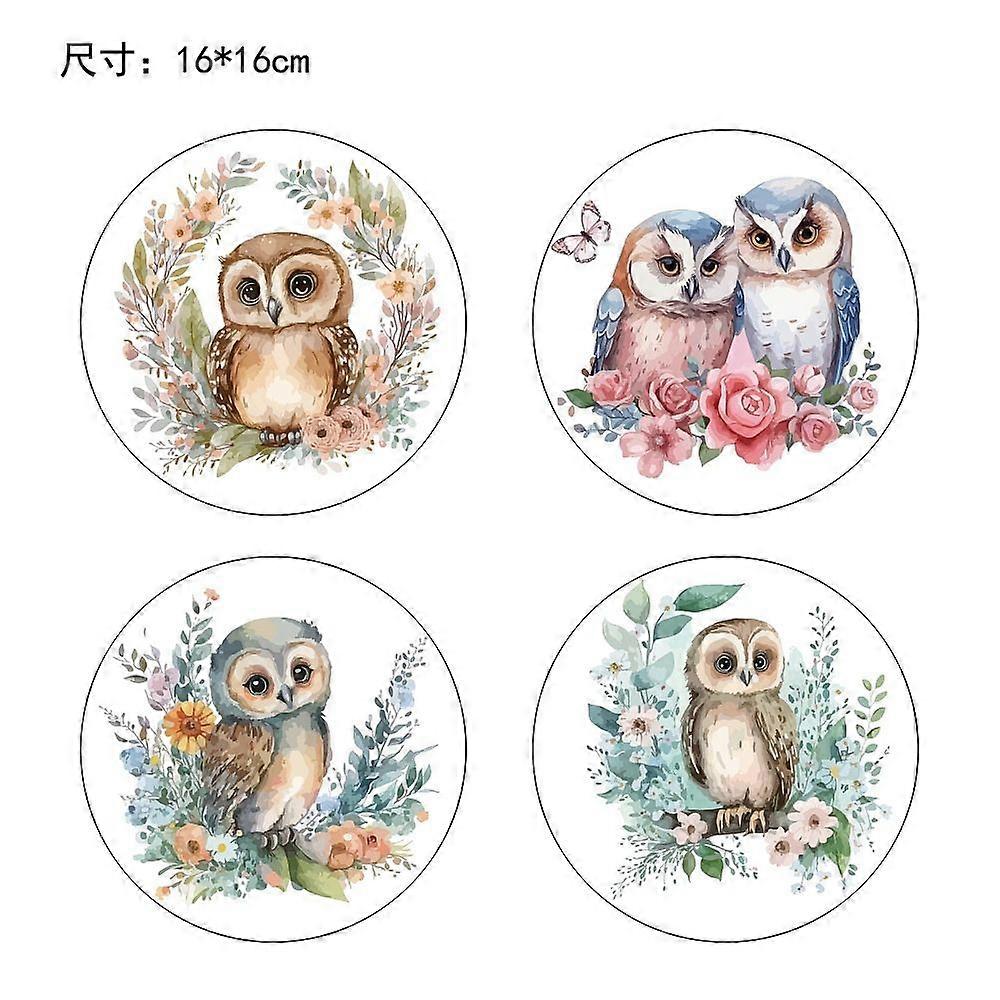 PVC Window Static Sticker Flat Round Shape for Window or Stairway Home Decoration Owl 160x160mm 4pcs/set